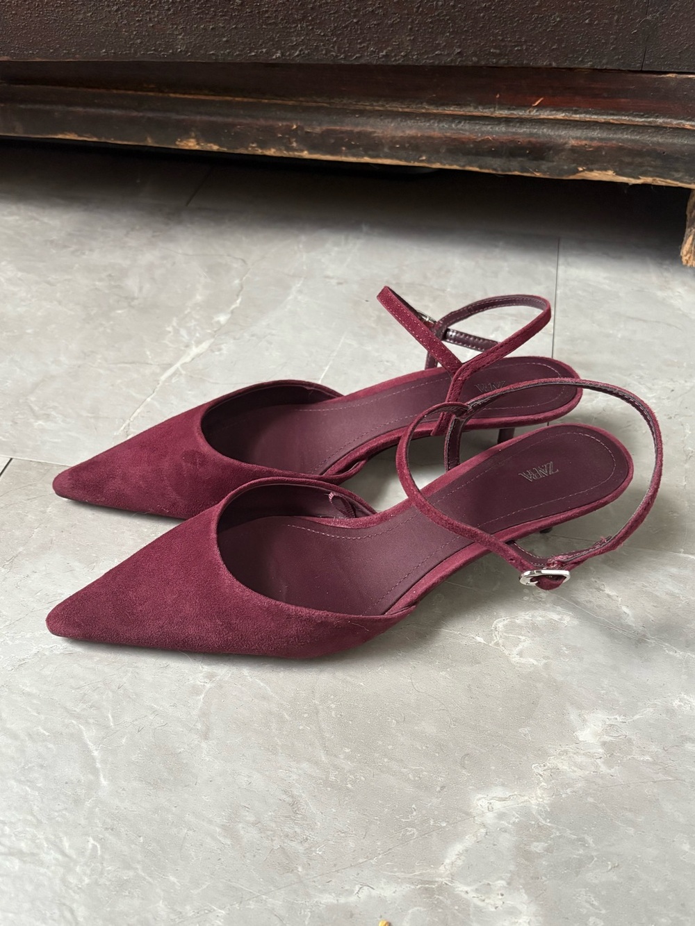 Zara Suede Burgundy Pink Pointed Toe  Kitten Heels